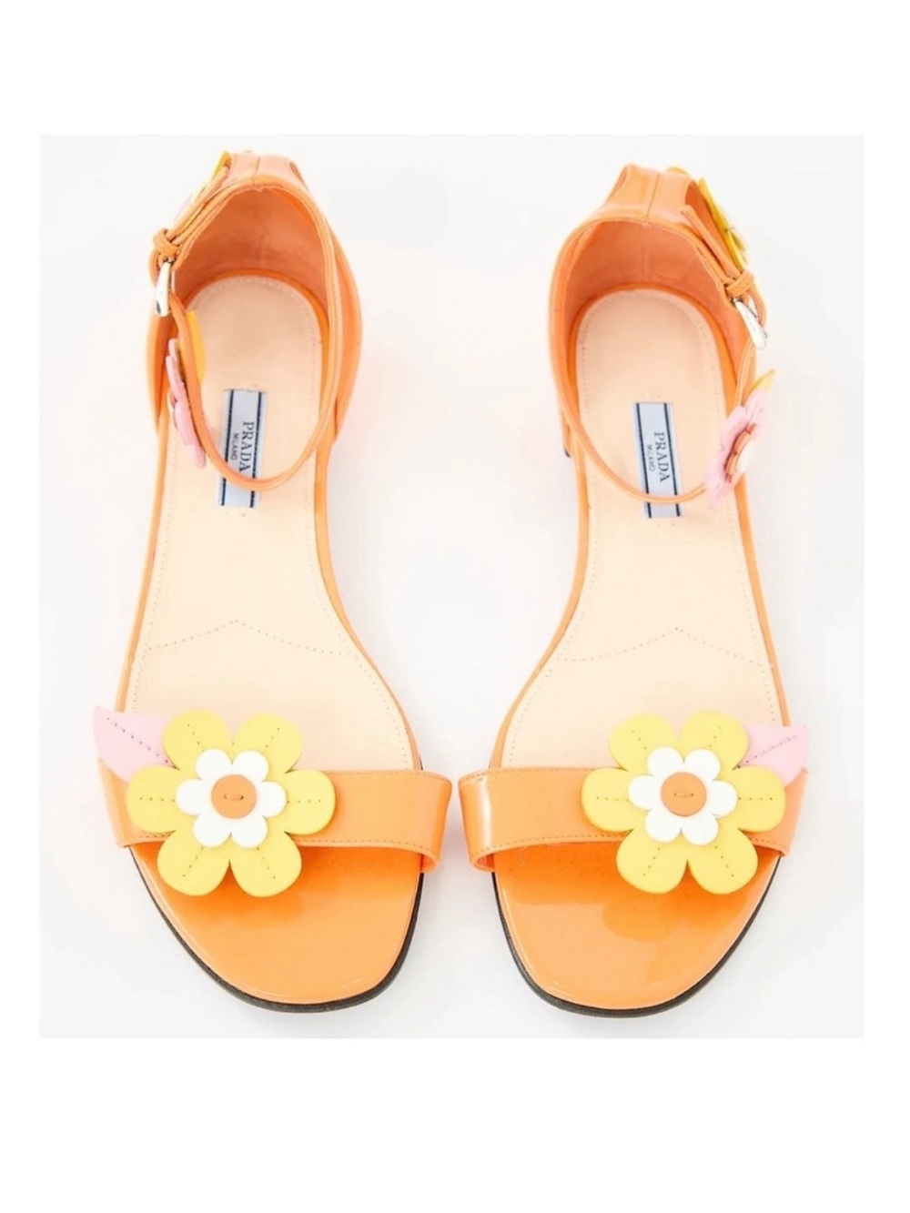 Prada 2017 Floral Patent Leather Sandals Orange Size 40 Italy